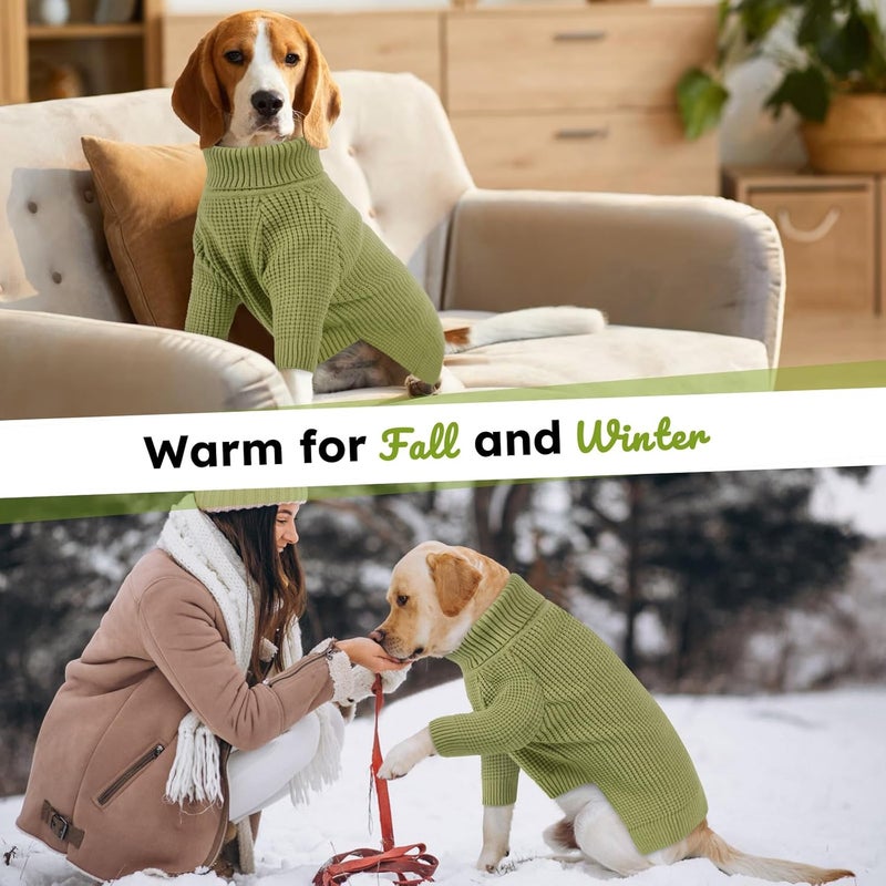 Queenmore Turtleneck Long Sleeve Knitted Sweater with Check Pattern, Fall Winter Warm Sweaters for Small to Large Dogs and Cats, Green - Image 4